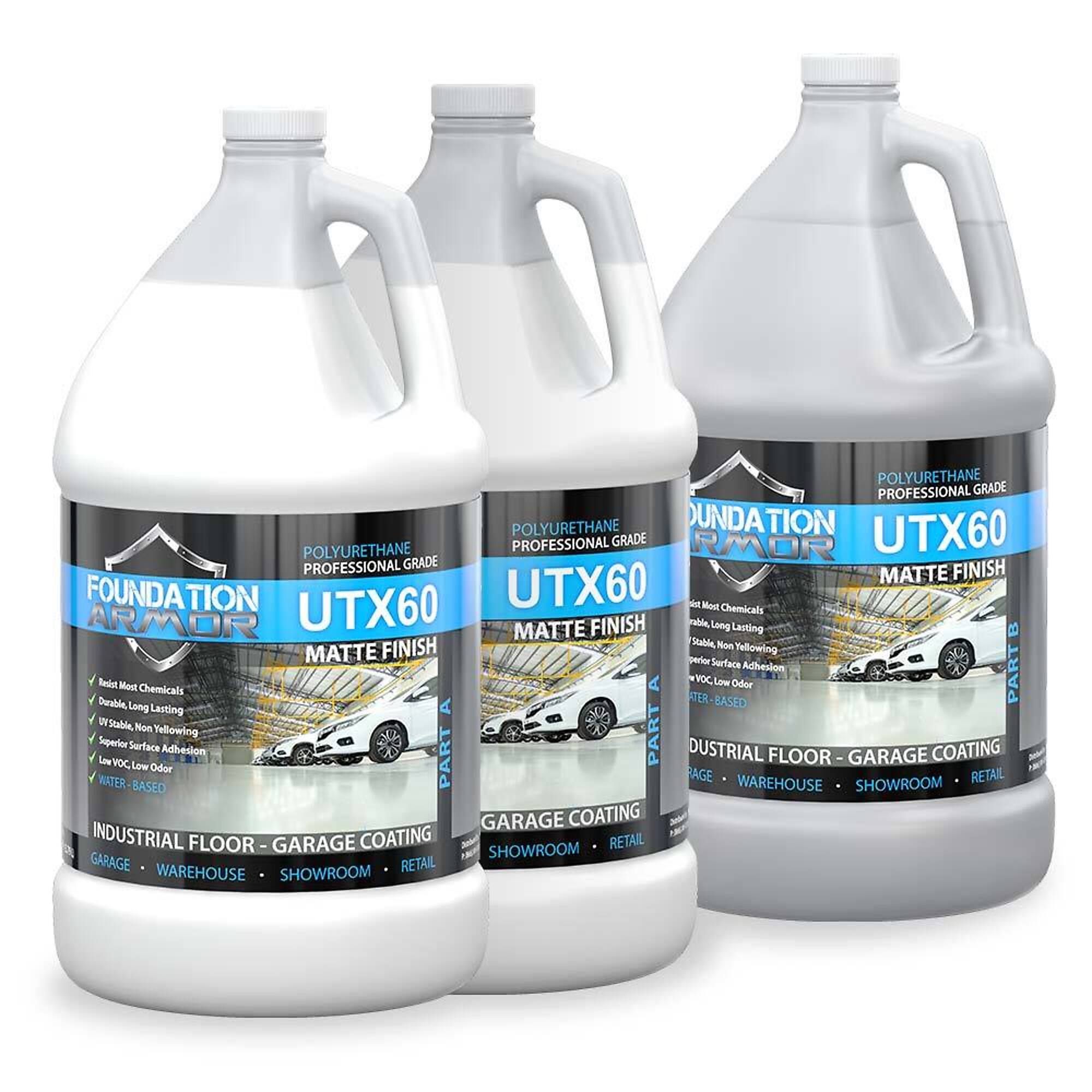 Foundation Armor, Matte Chemical Resistant Urethane Floor Coating, Container Size 3 Gallon, Color Clear, Application Method Roller, Model# UTX60MATTE